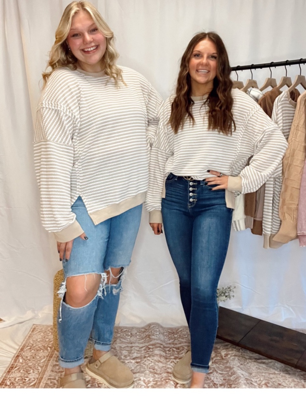 Cozy Cream Striped Waffle Knit Pullover